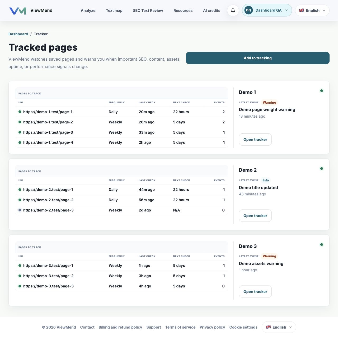 ViewMend Site Tracker: monitor important website changes after an audit